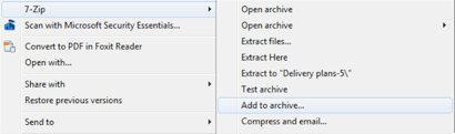 7-Zip menu with 'Add to archive' option selected